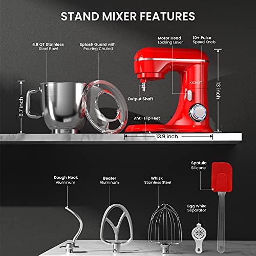 Stand Mixer, KICHOT 10+P Speed 4.8 Qt. Household Stand Mixers, Tilt-Head